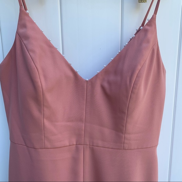 LELA ROSE | 14 | high slit v neck sleeveless gown w/ pearl details at neckline - Picture 3 of 11